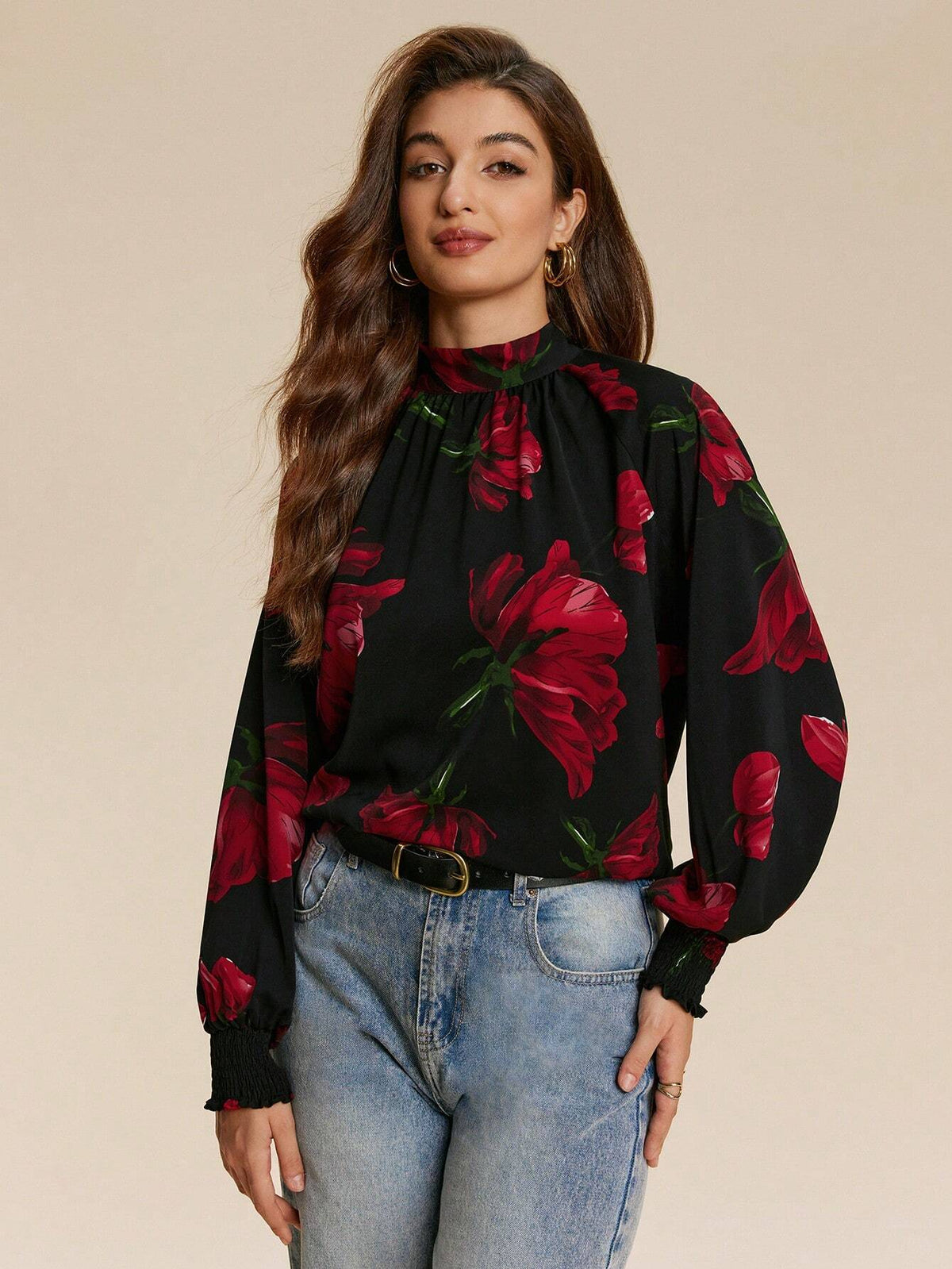 Almamuse 1pc Women's Elegant High-End Printed Tied Blouse