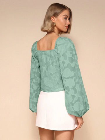 1pc Women's Front Tie Long Sleeve All Over Print Casual Shirt