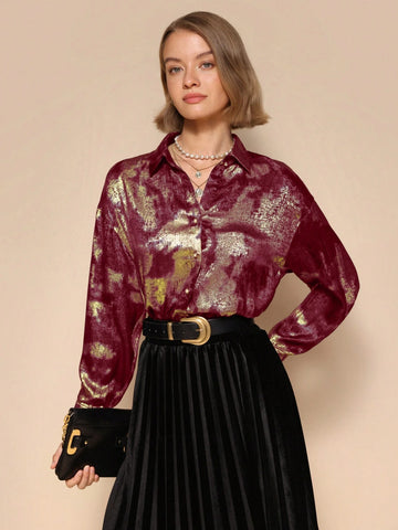 Vintage Elegant Women Shirt, Minimalist Fashion Casual Daily Wear