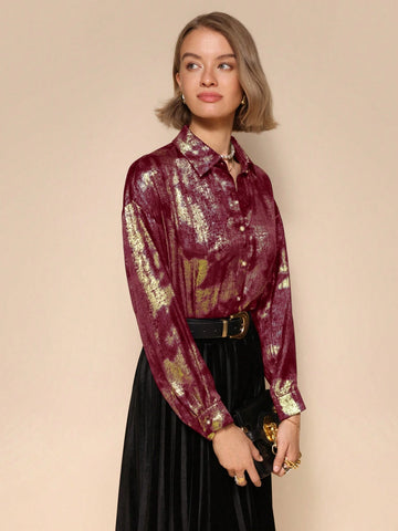 Vintage Elegant Women Shirt, Minimalist Fashion Casual Daily Wear