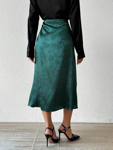 Almamuse Women Elegant Floral Jacquard Pleated Skirt, Autumn