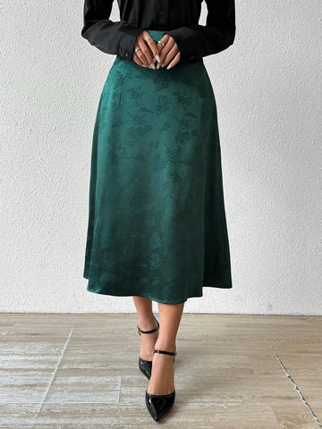 Almamuse Women Elegant Floral Jacquard Pleated Skirt, Autumn