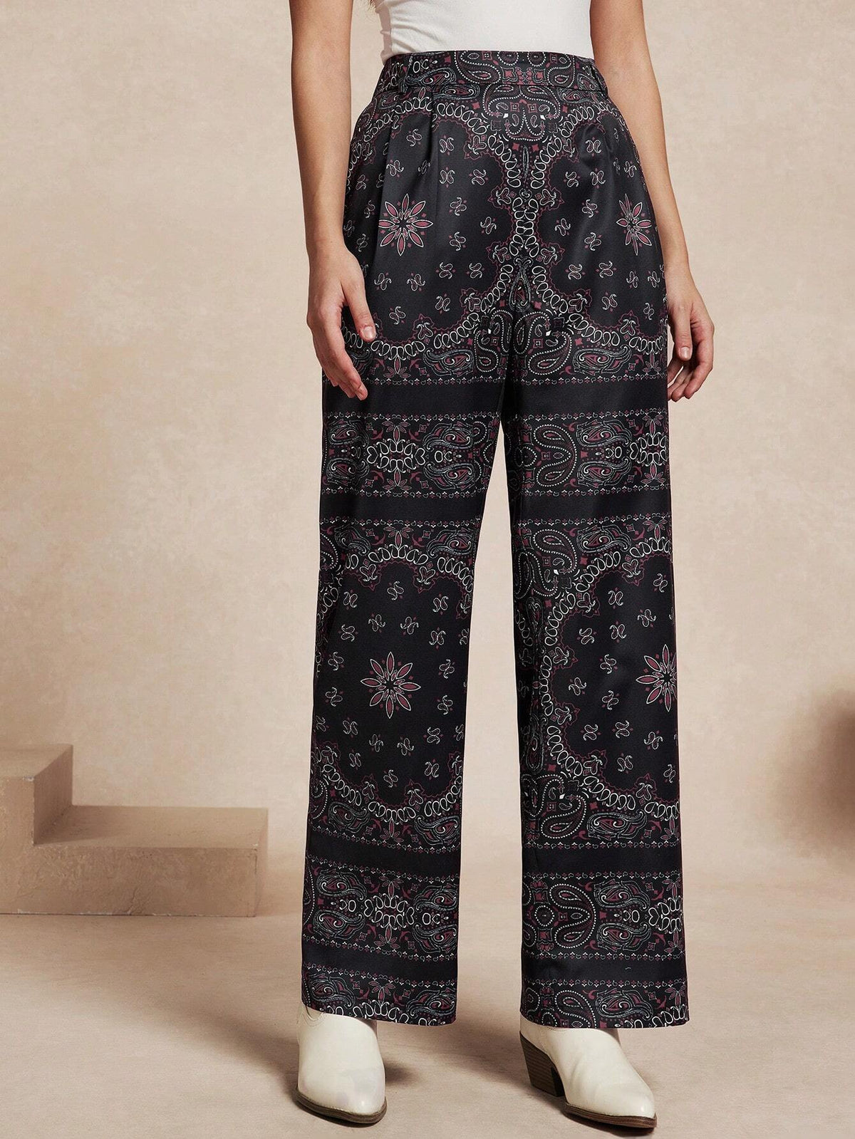 Almamuse Women Minimalist Slimming Straight Leg Printed Casual Long Pants, For Daily Wear