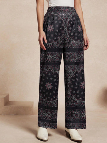 Almamuse Women Minimalist Slimming Straight Leg Printed Casual Long Pants, For Daily Wear