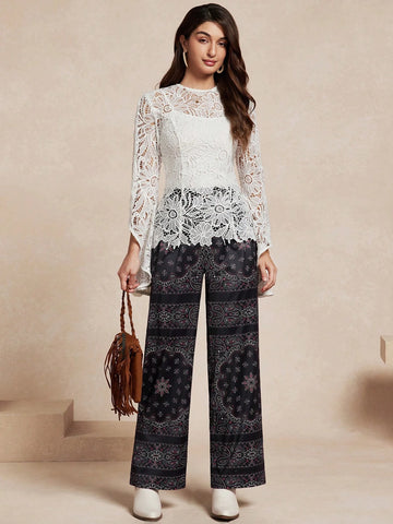 Almamuse Women Minimalist Slimming Straight Leg Printed Casual Long Pants, For Daily Wear