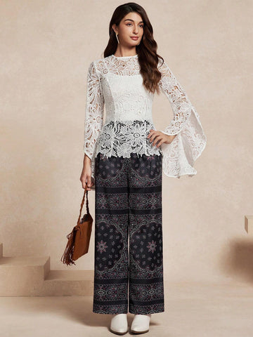 Almamuse Women Minimalist Slimming Straight Leg Printed Casual Long Pants, For Daily Wear