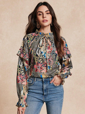 Women's Casual Printed Long Sleeve Blouse, Minimalist Stylish Shirt