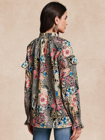 Women's Casual Printed Long Sleeve Blouse, Minimalist Stylish Shirt