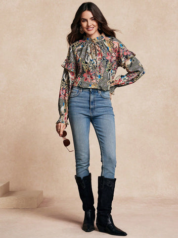 Women's Casual Printed Long Sleeve Blouse, Minimalist Stylish Shirt