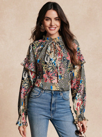 Women's Casual Printed Long Sleeve Blouse, Minimalist Stylish Shirt