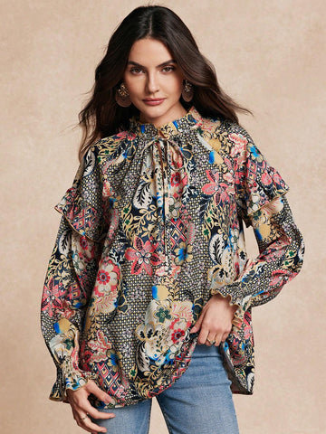 Women's Casual Printed Long Sleeve Blouse, Minimalist Stylish Shirt