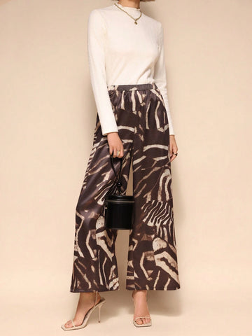 Almamuse Women's Elastic Waist Loose Wide Leg Patchwork Print Long Pants