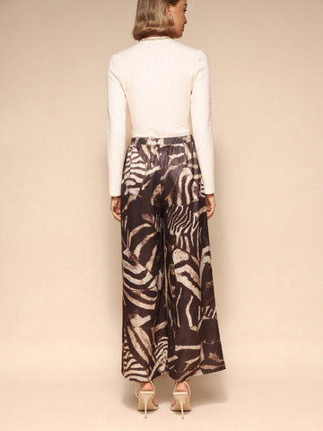 Almamuse Women's Elastic Waist Loose Wide Leg Patchwork Print Long Pants