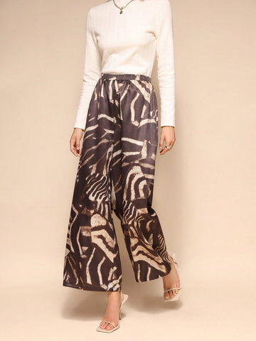 Almamuse Women's Elastic Waist Loose Wide Leg Patchwork Print Long Pants