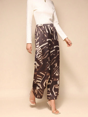 Almamuse Women's Elastic Waist Loose Wide Leg Patchwork Print Long Pants