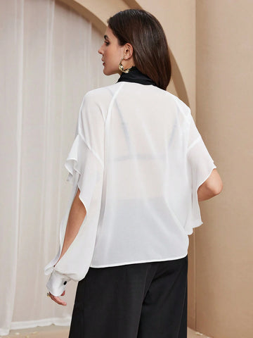 Almamuse Women's Elegant Bow Tie Blouse, Suitable For Workplace