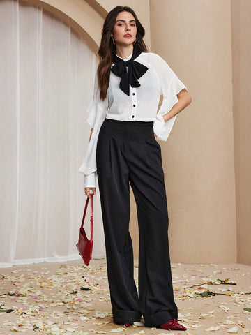 Almamuse Women's Elegant Bow Tie Blouse, Suitable For Workplace