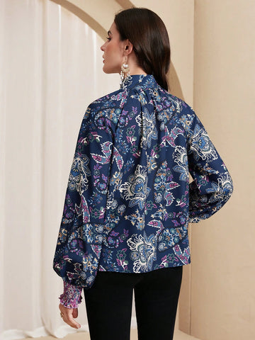 Almamuse Women's Elegant Patchwork Print Blouse