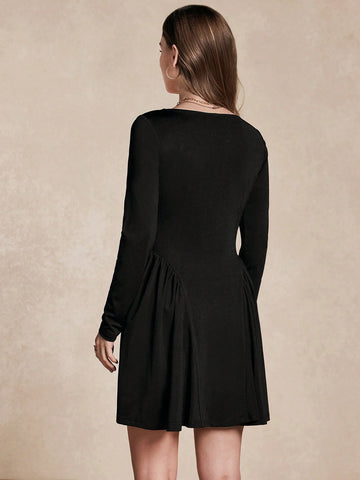 Almamuse Women's French Elegant Short Dress With Square Collar