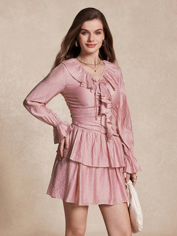 Almamuse Women's Ruffle Hem Fitted Short Dress