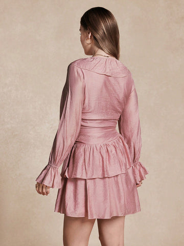 Almamuse Women's Ruffle Hem Fitted Short Dress