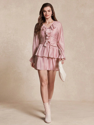 Almamuse Women's Ruffle Hem Fitted Short Dress