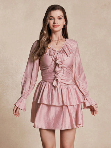 Almamuse Women's Ruffle Hem Fitted Short Dress