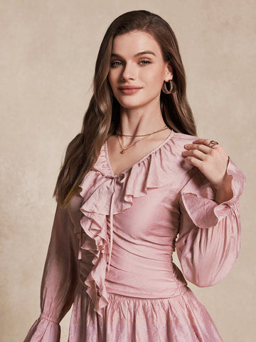 Almamuse Women's Ruffle Hem Fitted Short Dress