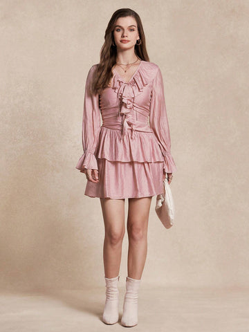 Almamuse Women's Ruffle Hem Fitted Short Dress