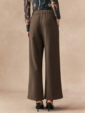 Almamuse Women's Solid Color Button Front Casual Pants, Everyday Wear