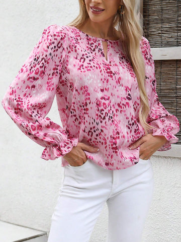 Almamuse Women's Spring/Summer Elegant Leopard Print Button-Down Long Sleeve Shirt