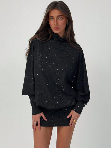 Aloruh Burgundy High Neck Batwing Sleeve Backless Mini Dress For Women