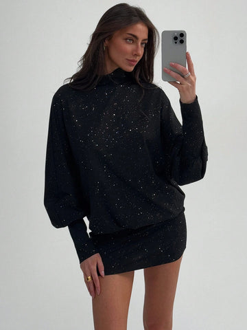 Aloruh Burgundy High Neck Batwing Sleeve Backless Mini Dress For Women