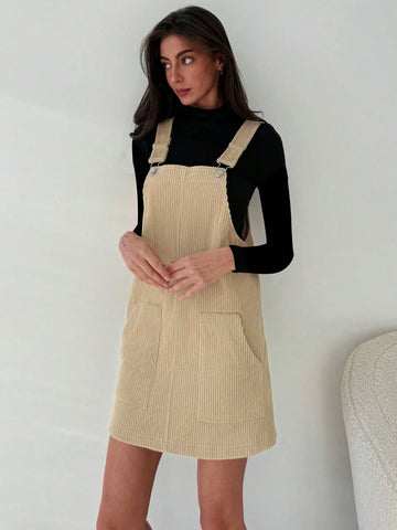 Aloruh Corduroy Suspender Mini Skirt, College Style, Versatile Casual Wear, Autumn/Winter