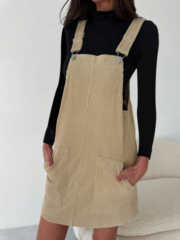 Aloruh Corduroy Suspender Mini Skirt, College Style, Versatile Casual Wear, Autumn/Winter