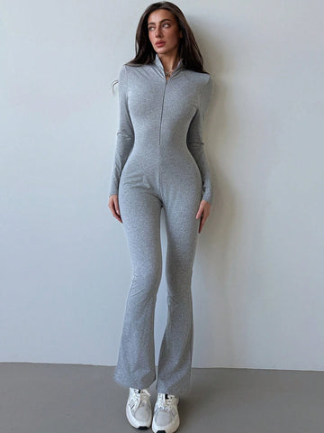 New Fleece Lined Tight Fit Shapewear Jumpsuit, Gray, Autumn/Winter