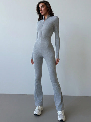 New Fleece Lined Tight Fit Shapewear Jumpsuit, Gray, Autumn/Winter