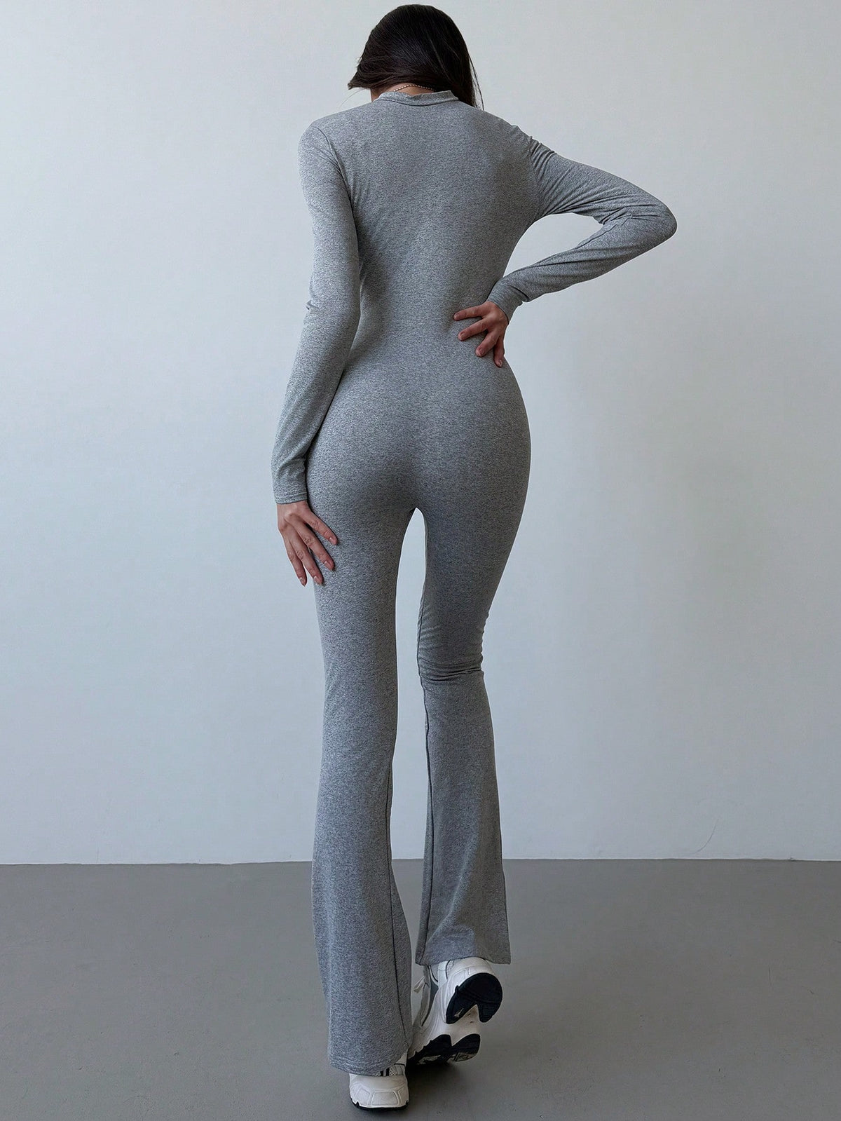 New Fleece Lined Tight Fit Shapewear Jumpsuit, Gray, Autumn/Winter