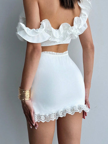 Aloruh Romantic Date White Lace Patchwork Super Short Women's Shorts