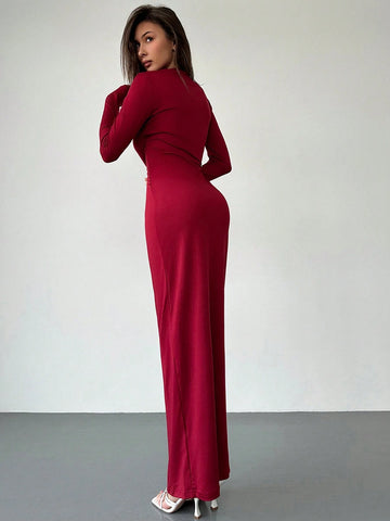 Aloruh Sexy Low-Cut Fitted Bodycon Long Christmas Dress, Warming And Versatile, New For Autumn/Winter