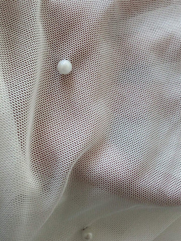 Aloruh Women's Mini Mesh Pearl Bubble Decor Ruffled Shirred Shoulder Dress