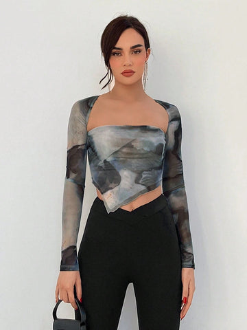 Women's Tie-Dye Asymmetrical Hem T-Shirt