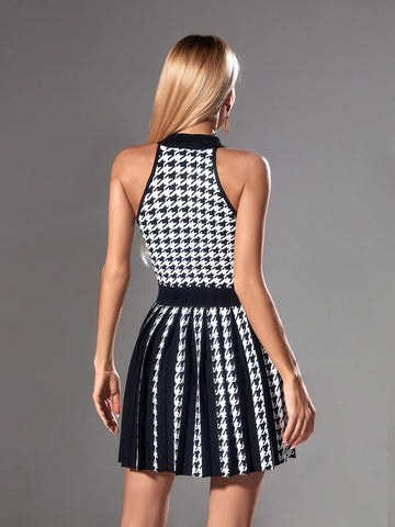 Amadea Houndstooth Knitted Mini Dress