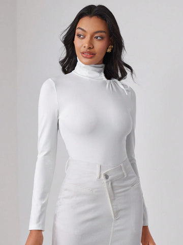 Amanda Daum Caballero High Neck Cut Out Knot Detail Slim Fit Tee Bodysuit