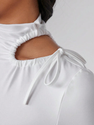 Amanda Daum Caballero High Neck Cut Out Knot Detail Slim Fit Tee Bodysuit