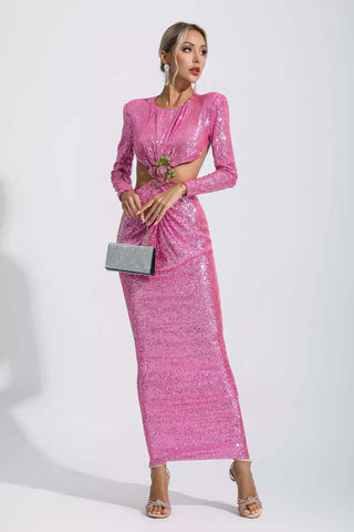 Ana Pink Sequin Backless Dress