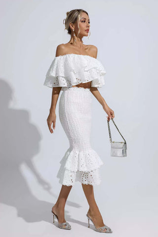 Anaya White Cutout Ruffle Set