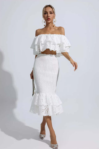 Anaya White Cutout Ruffle Set
