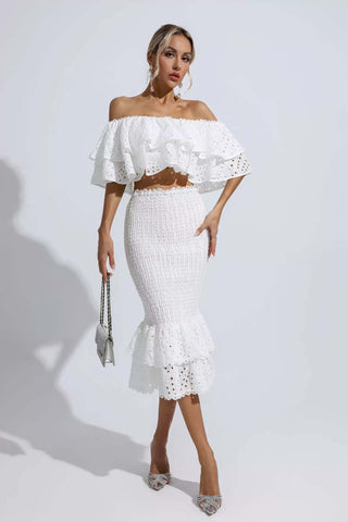 Anaya White Cutout Ruffle Set
