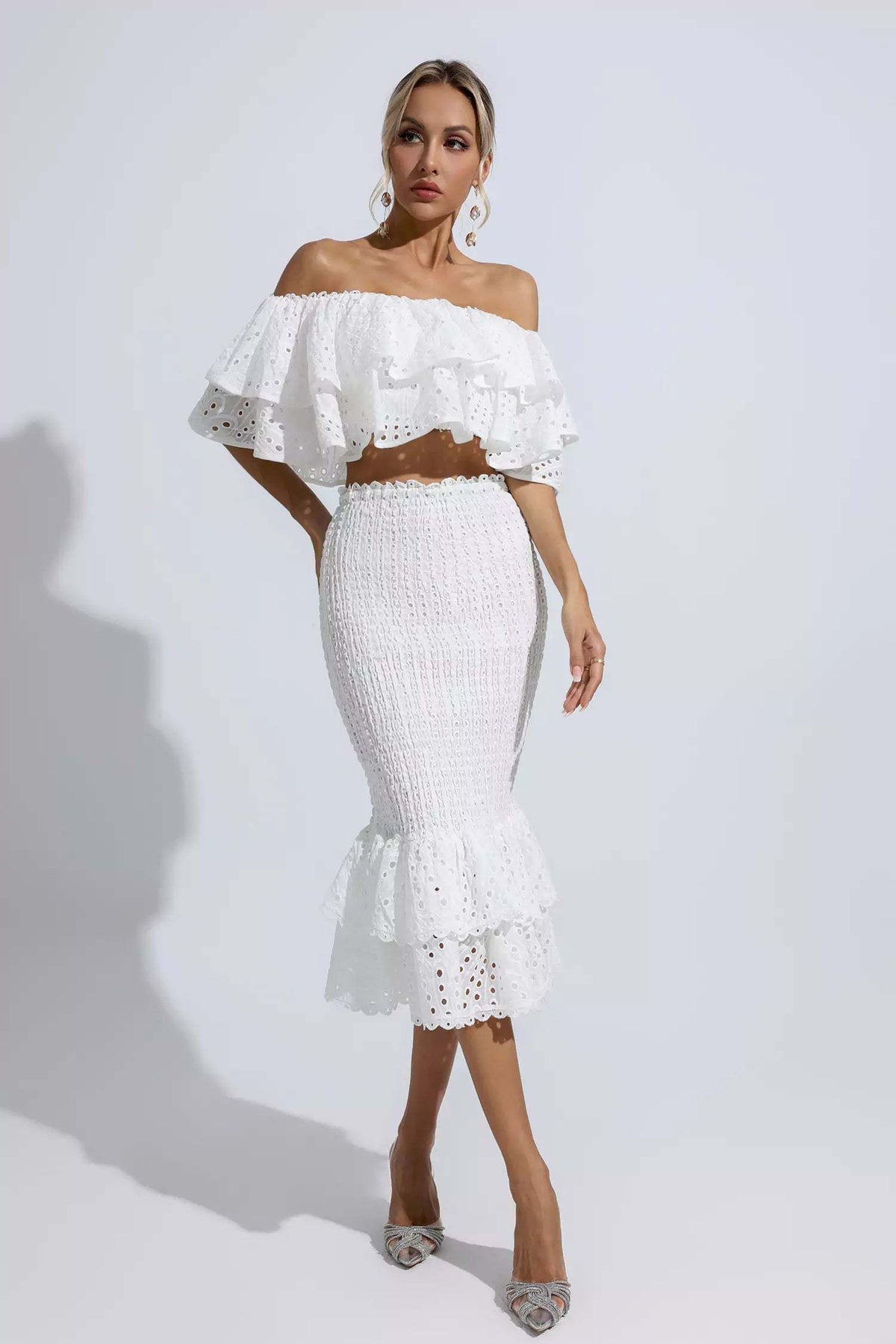 Anaya White Cutout Ruffle Set